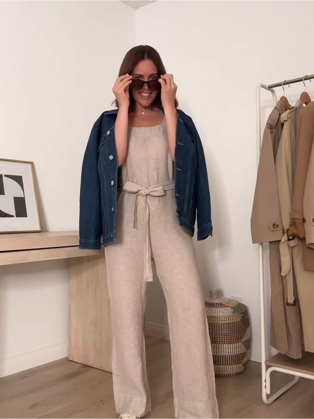 Quince 100% European Linen Square Neck Jumpsuit Neutral Tan